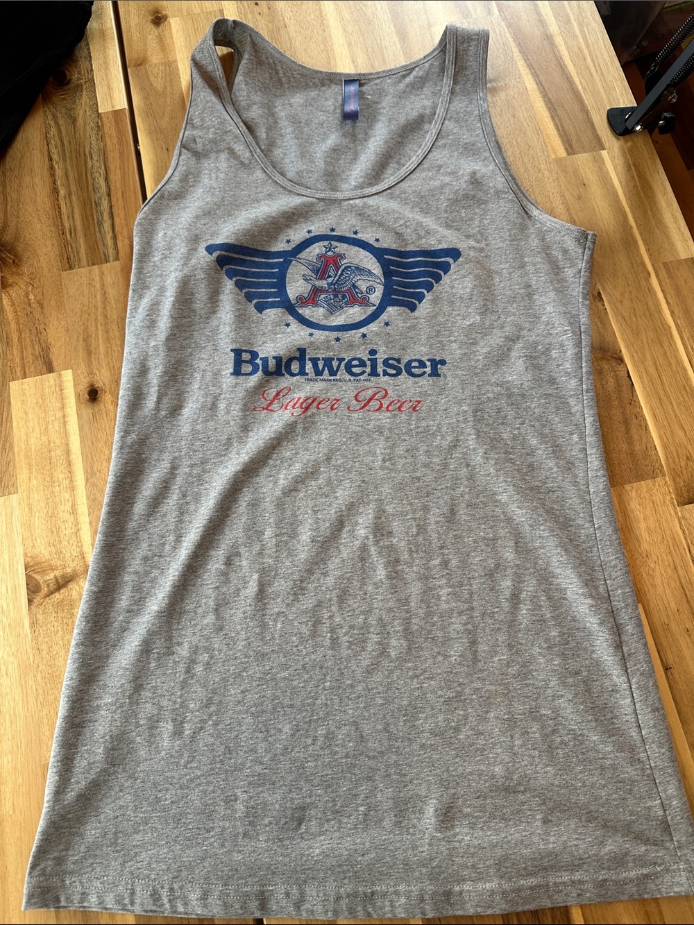 Budweiser Gray Tank with Blue Emblem and Red Script Logo